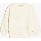 Koton Kız Çocuk Kelebekli Aplikeli Sweatshirt Bisiklet Yaka Truvakar Kol Şık Tasarım - Ekru - 5 - 6 Yaş