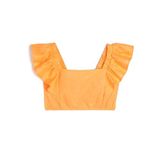 Koton Kız Çocuk Keten Crop Bluz Kelebek Kollu Kare Yaka, Turuncu (208), 9/10 Yaş