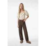 Koton Kız Çocuk Keten Viskon Karışımlı Gipeli Slim Fit Poplin Kare Yaka Crop Balon Kollu Çilek Desenli Bluz
