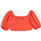 Koton Kız Çocuk Kısa Balon Kol Fiyonk Detaylı Puantiyeli Crop Bluz 3SKG10105AK - Kırmızı - 5 - 6 Yaş