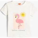 Koton Kız Çocuk Kısa Kollu Flamingo Baskılı Bisiklet Yaka Pamuklu Tişört Günlük Stil - 3 - 4 Yaş - Ekru