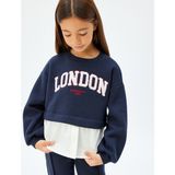 Koton Kız Çocuk London Şehir Baskılı Lacivert Sweatshirt Uzun Kollu Regular Fit Detaylı - 5 - 6 Yaş