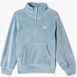 Koton Kız Çocuk Mavi Kadife Sweatshirt Uzun Kollu Yarım Fermuarlı Regular Fit Kanguru Cep - 7 - 8 Yaş
