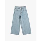 Koton Kız Çocuk Normal Bel Cep Detaylı Geniş Paça Wide Leg Pantolon, Açık İndigo, 7/8 Yaş