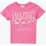 Koton Kız Çocuk Pamuklu Flamingo Baskılı Kısa Kollu Tişört Yaz Stili 4 - 5 Yaş - Pembe