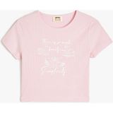 Koton Kız Çocuk Pamuklu Kısa Kollu Tişört Bisiklet Yaka Slogan Baskılı Günlük Stil - Pembe - 7 - 8 Yaş