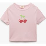 Koton Kız Çocuk Pamuklu Kısa Kollu Tişört Günlük Stil Pembe Kalp Baskılı 6 - 7 Yaş