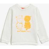 Koton Kız Çocuk Pamuklu Simli Baskılı Uzun Kollu Bisiklet Yaka Sweatshirt - 2 - 3 Yaş - Ekru