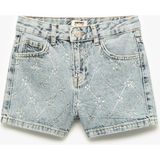 Koton Kız Çocuk Pamuklu Slim Fit Taş Detaylı Denim Şort Geometrik Desenli Rahat Kesim Yazlık - Mavi - 9 - 10 Yaş