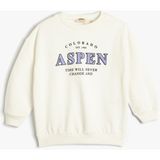 Koton Kız Çocuk Pamuklu Sweatshirt Ekru Renk Truvakar Kol Aspen Baskılı Orta Kalınlık - 6 - 7 Yaş
