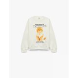 Koton Kız Çocuk Pamuklu Uzun Kollu Bisiklet Yaka Kedi Baskılı Şardonlu Sweatshirt