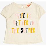 Koton Kız Çocuk Pul Detaylı T-Shirt - 6 - 9 Ay - Ekru