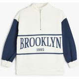 Koton Kız Çocuk Sweatshirt Ekru Dik Yaka Yarım Fermuarlı Truvakar Kol Cepsiz Tasarım - 5 - 6 Yaş