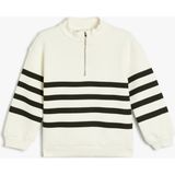 Koton Kız Çocuk Sweatshirt Siyah Dik Yaka Yarım Fermuarlı Pamuklu Baskı Detaylı - 6 - 7 Yaş