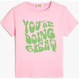 Koton Kız Çocuk Tişört Slogan Baskılı Kısa Kollu Bisiklet Yaka Pamuklu - Pembe - 7 - 8 Yaş