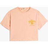 Koton Kız Çocuk Tropik Baskılı Kısa Kollu Krop Tişört Günlük Stil Örme Kumaş Pembe - 9 - 10 Yaş