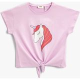 Koton Kız Çocuk Unicorn Baskılı Kısa Kollu Tişört Pamuklu - 11 - 12 Yaş - Lila