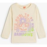 Koton Kız Çocuk Uzun Kollu Çiçek Baskılı T-Shirt Ekru Örme Kumaş Regular Fit - 3 - 4 Yaş