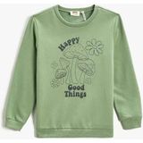 Koton Kız Çocuk Uzun Kollu Haki Baskılı Sweatshirt Bisiklet Yaka Grafik Desenli - 5 - 6 Yaş