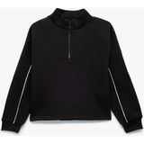 Koton Kız Çocuklar İçin Siyah Şardonlu Uzun Kollu Yarım Fermuarlı Sweatshirt Oversize Kesim - 6 - 7 Yaş