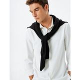 Koton Klasik Gömlek Slim Fit Uzun Kollu Yarım Italyan Yaka Pamuk Karışımlı - Beyaz