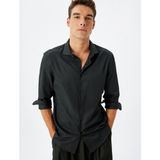 Koton Klasik Gömlek Slim Fit Uzun Kollu Yarım Italyan Yaka Pamuk Karışımlı - Siyah