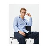 Koton Klasik Gömlek Slim Fit Yarım Italyan Yaka Düğmeli Uzun Kollu - Mavi