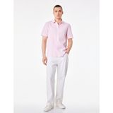 Koton Klasik Yaka Çizgili Regular Fit Kısa Kollu Gömlek - Pembe - 2XL