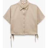 Koton Klasik Yaka Modal Kumaş Kısa Kollu Yanları Bağcıklı Crop Gömlek - Kahve - 38