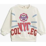 Koton Kolej Baskılı Sweatshirt Bisiklet Yaka Erkek Çocuk Kısa Kol Grafik Desenli - Ekru