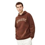 Koton Kolej Sweatshirt Kapşonlu Kanguru Cep Detaylı İşlemeli, Erkek, Kahverengi, L