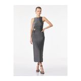 Koton Kolsuz Bisiklet Yaka Slim Fit Taş Detaylı Simli Midi Slip Elbise