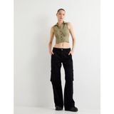 Koton Kolsuz Crop Gömlek Slim Fit Korse Detaylı - Yeşil - 34