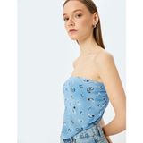 Koton Kolsuz Gipeli Straplez Yaka Asimetrik Crop Viskon Bluz - 36 - Mavi