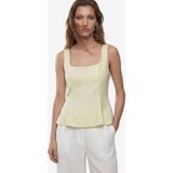 Koton Kolsuz Kare Yaka Peplum Keten Bluz - Yeşil - 38