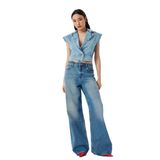 Koton Kolsuz Kruvaze Yaka Crop Denim Düğmeli Yelek