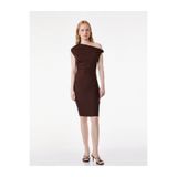 Koton Kolsuz Slim Fit Kayık Asimetrik Yaka Omzu Açık Mini Elbise