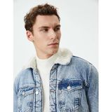 Koton Kot Ceket Düğmeli Suni Kürk Detaylı Klasik Yaka Cepli - Koton - 4WAM50024ND - Açık Indigo - M - Relax Fit - Açık İndigo