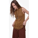 Koton Koton x Melis Ağazat - Dik Yaka Pencere Detaylı Kolsuz Ajurlu Bluz - Sarı - XL