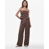 Koton Koton x Melis Ağazat - Viskon Kumaş Cepli Geniş Paça Baggy Puantiyeli Saten Pantolon - Kahve - Regular - 36