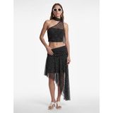 Koton Koton x Sibil Çetinkaya - Asimetrik Kesim Drape Detaylı Puantiyeli Tül Etek - Siyah - XS
