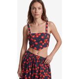 Koton Koton x Sibil Çetinkaya - Pamuklu Poplin Dantel Detaylı Kiraz Baskılı Askılı Crop Büstiyer - Kırmızı - 38