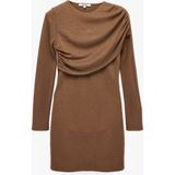 Koton Koyun Yünü Karışımlı Slim Fit Uzun Kollu Drapeli Mini Elbise - XL - Kahve