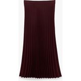 Koton Krep Kumaş Ince Pileli Midi Etek - Bordo - 34