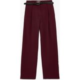 Koton Krep Kumaş Pile Detaylı Cepli Kemerli Düz Paça Pantolon - Bordo - Regular - 42