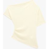Koton Krep Kumaş Slim Fit Açık Omuz Asimetrik Yaka Kısa Kollu Bluz - Sarı - 2XL