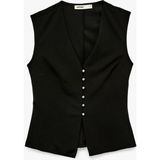 Koton Krep Scuba Kumaş Düğmeli Hafif Peplum Kesim Yelek - 2XL - Siyah