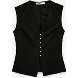 Koton Krep Scuba Kumaş Düğmeli Hafif Peplum Kesim Yelek - Siyah