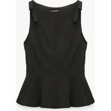 Koton Krep Scuba Kumaş Fiyonk Detaylı Kayık Yaka Kolsuz Peplum Bluz - Siyah