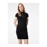Koton Krep Scuba Kumaş Slim Fit Dik Quipo Yaka Kısa Kollu Elbise